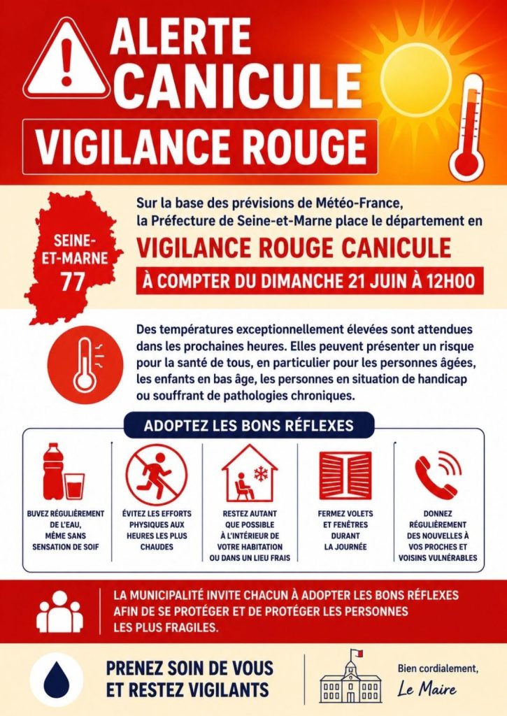 Alerte #canicule : vigilance rouge pour ce dimanche à compter de midi.